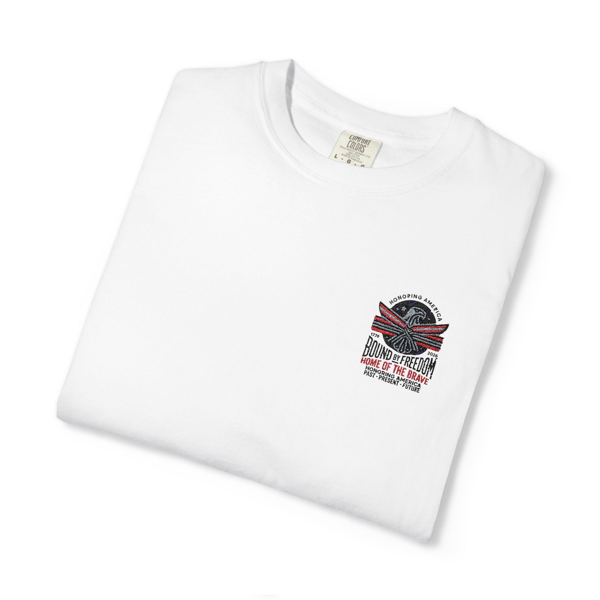 T-Shirt "Home of the Brave" Pocket Graphic — American Flag Skull Design