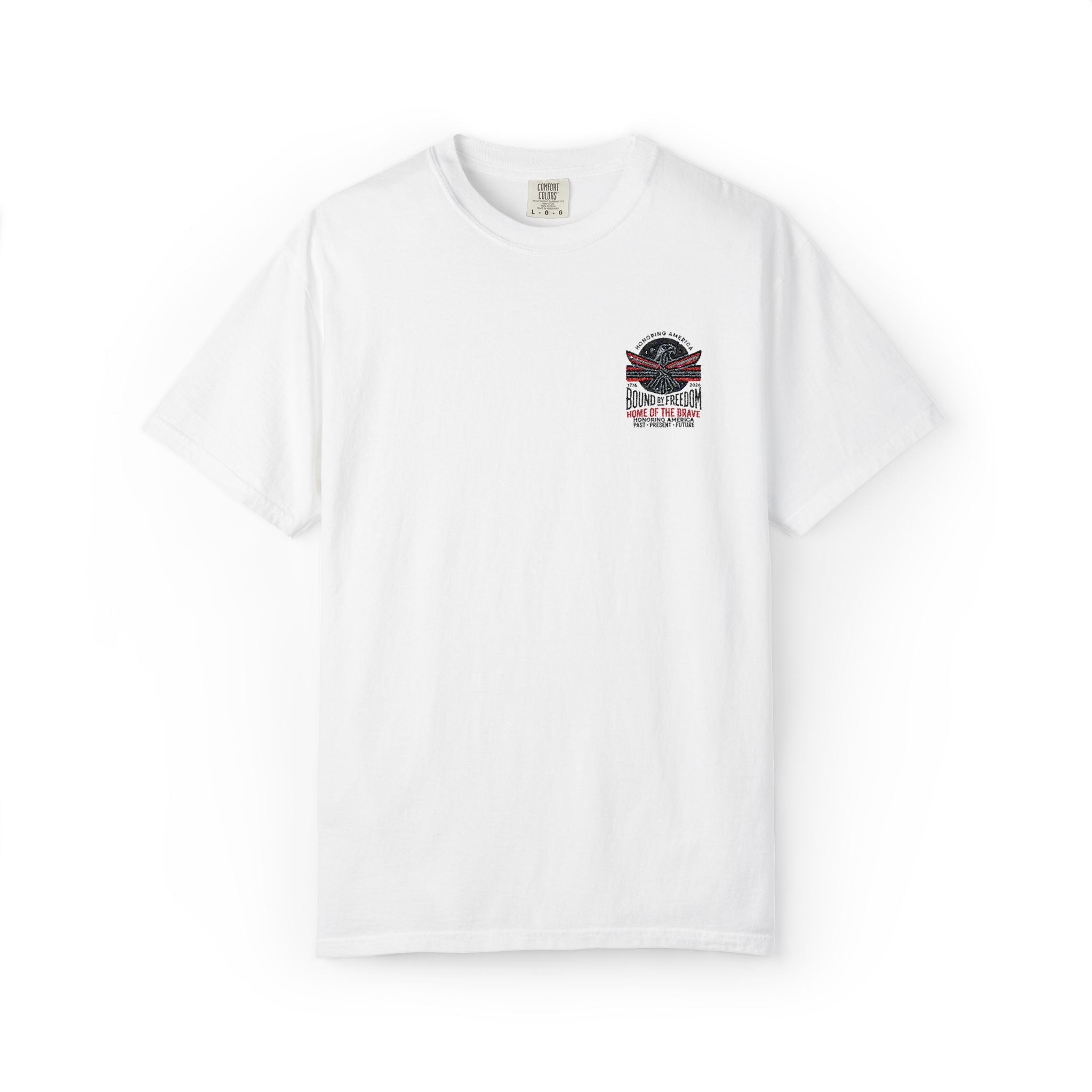 T-Shirt "Home of the Brave" Pocket Graphic — American Flag Skull Design